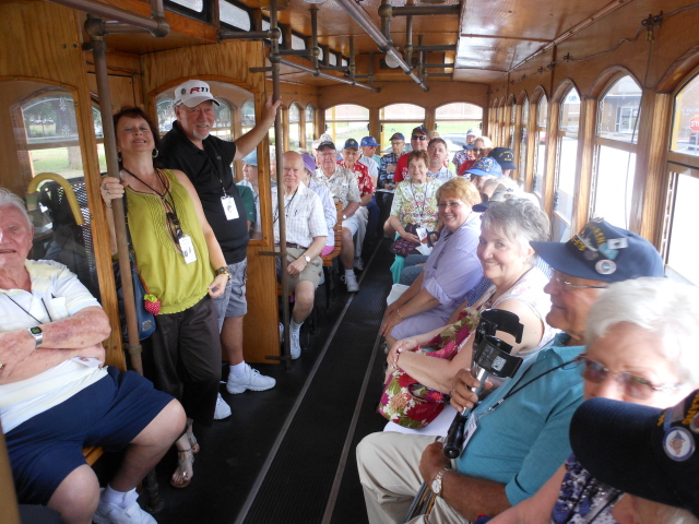 Onboard the trolley for the Dolphin Cruise