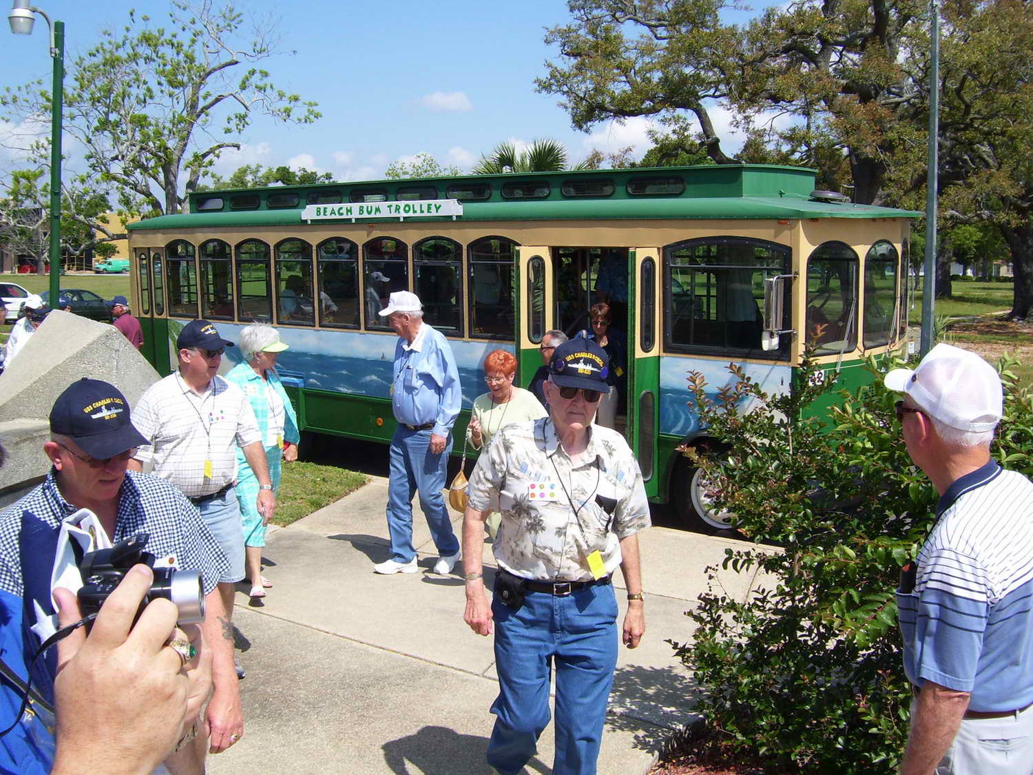 Trolley arriving at Veterans Memorial Park